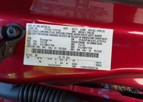 2015 Ford Focus Se from USA, damaged, VIN 1FADP3K23FL275792